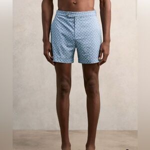Reiss French Blue Caprio Geometric Print Swim Shorts men's size Medium